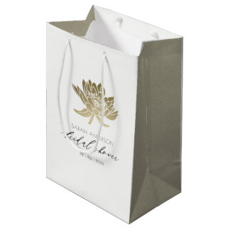 Sac Cadeau Moyen Fête des mariées FLORALE GLAMOREUSE OR BLANC LOTUS