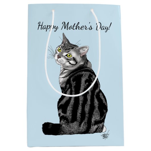 Sac Cadeau Moyen Fête des mères Tabby Cat (Devant)