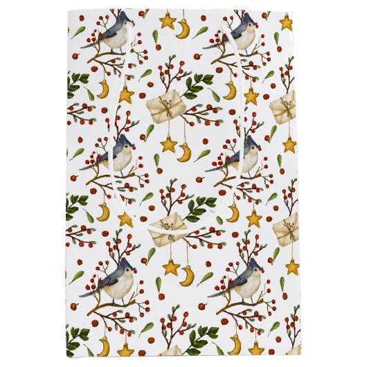 Sac Cadeau Moyen Fête des oiseaux et des baies rouges (Devant)