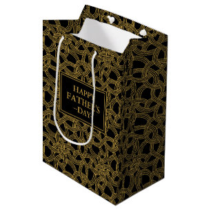Sac Cadeau Moyen Fête des pères classique Gold et Motif noir