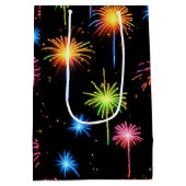 Sac Cadeau Moyen Feu D'Anniversaire De Neon Sur Noir (Dos)