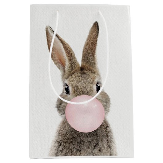 Sac Cadeau Moyen Feu de lapin rose bulle gomme (Devant)