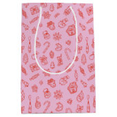 Sac Cadeau Moyen Feu de Noël rose et rouge (Devant)