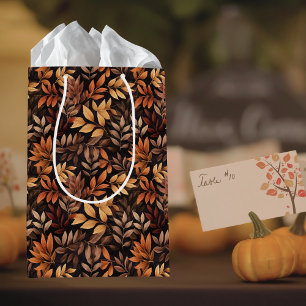 Sac Cadeau Moyen Feuille de automne riche brun doré rouille