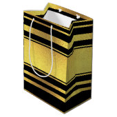 Sac Cadeau Moyen Feuille d'or chique de Faux et rayures noires (Dos Angle)