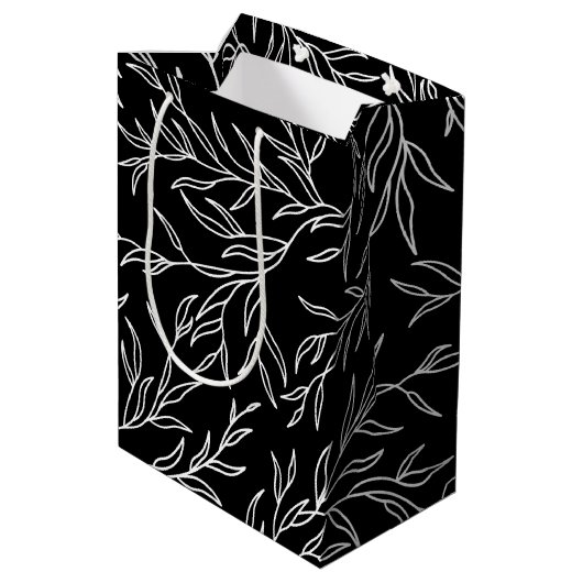 Sac Cadeau Moyen Feuille élégant noir et blanc (Dos Angle)