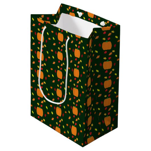 Sac Cadeau Moyen Feuilles automnales citrouilles (Devant Angle)