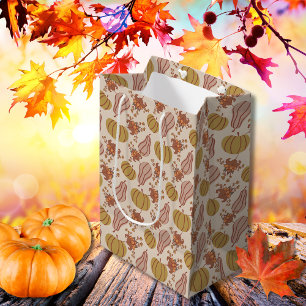 Sac Cadeau Moyen Feuilles d'automne et récolte Citrouille