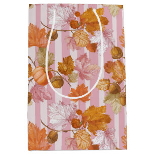 Sac Cadeau Moyen Feuilles d'automne rose et Motif d'Acorns - automn