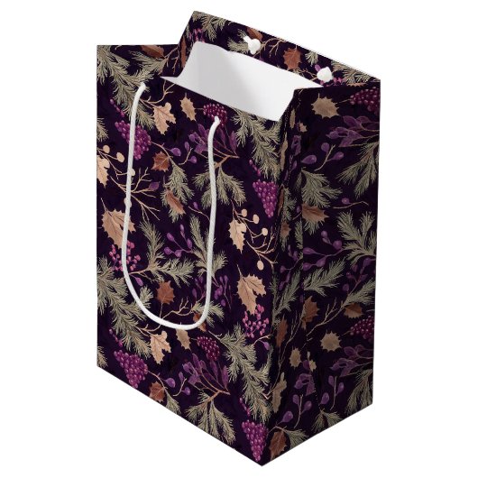 Sac Cadeau Moyen Feuilles de couleur or et floral séché (Devant Angle)