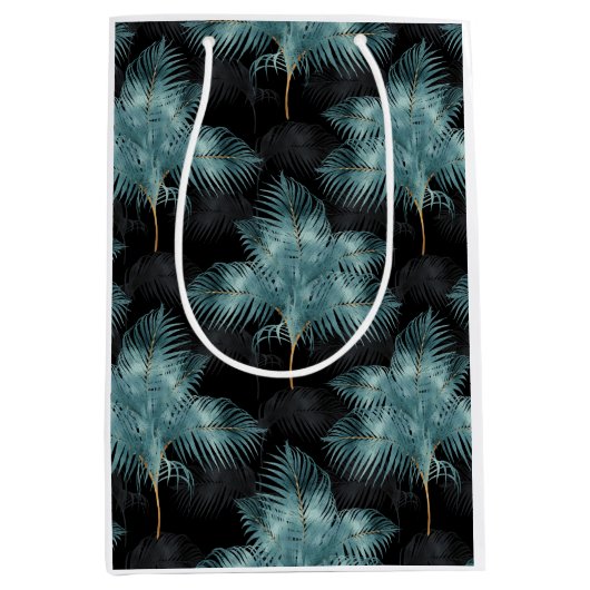 Sac Cadeau Moyen Feuilles d'été de Métallurgie Bleu & Gold Palm  (Devant)