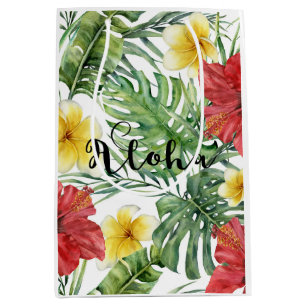 Sac Cadeau Moyen Feuilles et Fleurs de Botanique Tropicale Floral A