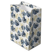 Sac Cadeau Moyen Feuilles tropicaux Bleu Blanc (Dos Angle)