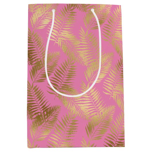 Sac Cadeau Moyen Feuilles tropicaux Chic Pink Gold (Devant)