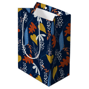 Sac Cadeau Moyen Feuilles tropicaux et motif de fleurs