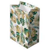 Sac Cadeau Moyen Feuilles tropicaux Gold & Green (Devant Angle)