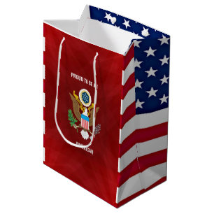 Sac Cadeau Moyen "Fier d'être un Américain", rouge, blanc et bleu