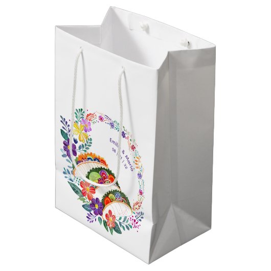 Sac Cadeau Moyen FIESTA Cactus Folklore Fleurs Personnalisé (Devant Angle)