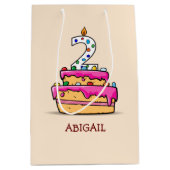 Sac Cadeau Moyen Fille 2e anniversaire, 2 sur Gâteau rose doux (Devant)