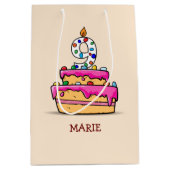 Sac Cadeau Moyen Fille 9e anniversaire, 9 sur Gâteau rose doux (Devant)