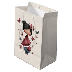 Sac Cadeau Moyen Fille avec baguette magique et papillons mignons