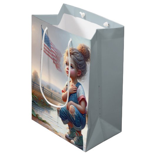 Sac Cadeau Moyen Fille avec drapeau américain (Devant Angle)