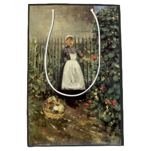 Sac Cadeau Moyen Fille avec un panier de légumes dans un jardin