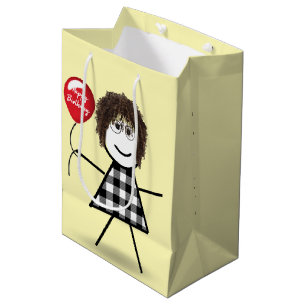 Sac Cadeau Moyen Fille bâton d'anniversaire avec ballon rouge