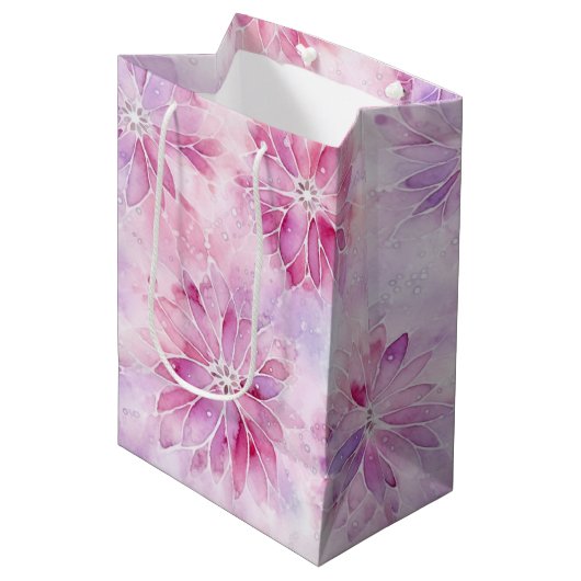 Sac Cadeau Moyen Fille Blush Rose Chic Lavande Florale Anniversaire (Devant Angle)