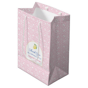 Sac Cadeau Moyen Fille carreaux rose Citrons Italiens Mariage Bienv