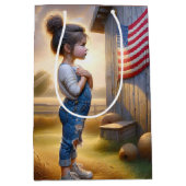 Sac Cadeau Moyen Fille d'anniversaire avec grange et drapeau améric (Devant)