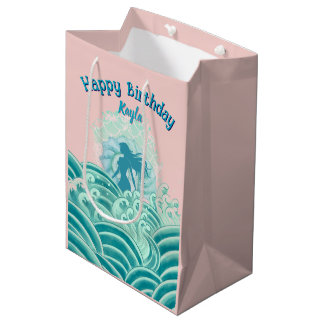 Sac Cadeau Moyen Fille de fête d'anniversaire Sirène Rose sarcelle