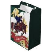 Sac Cadeau Moyen Fille et Cheval Joyeux Noël coloré (Devant Angle)