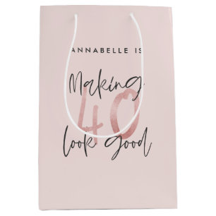 Sac Cadeau Moyen Fille parties scintillant rose moderne design 40e 