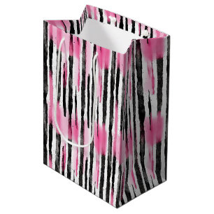 Sac Cadeau Moyen Fille rose blanc noir Zèbre rayures