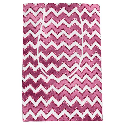 Sac Cadeau Moyen Fille rose blanc Zigzag rayures (Devant)