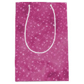 Sac Cadeau Moyen Fille rose étincelle Parties scintillant Fleurs (Devant)