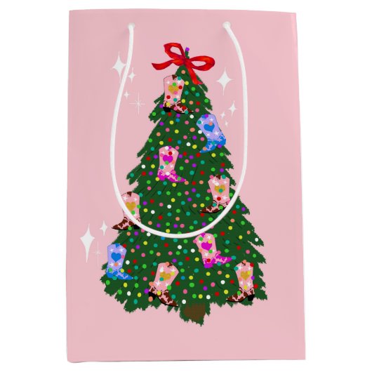 Sac Cadeau Moyen Fille rose moderne Botte occidentale Noël (Devant)