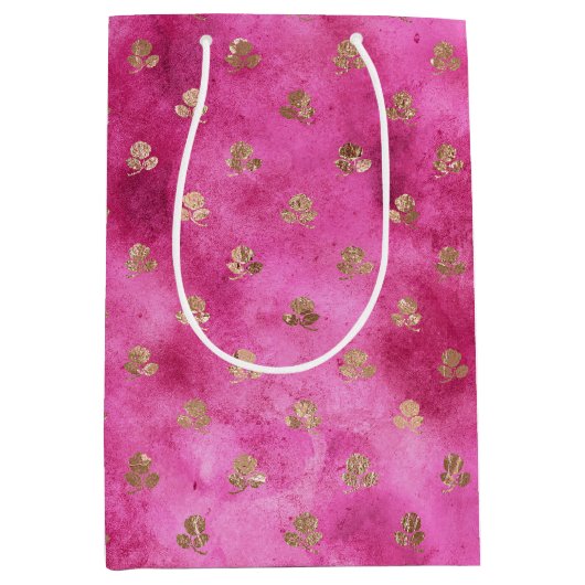 Sac Cadeau Moyen Fille Roses d'or rose (Devant)