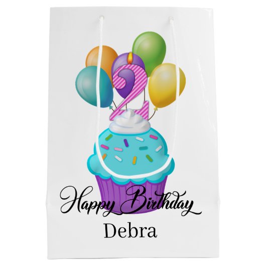 Sac Cadeau Moyen filles 2ND Birthday cupcake ajouter nom (Dos)