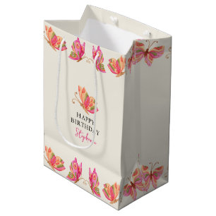 Sac Cadeau Moyen Filles papillons fête d'anniversaire