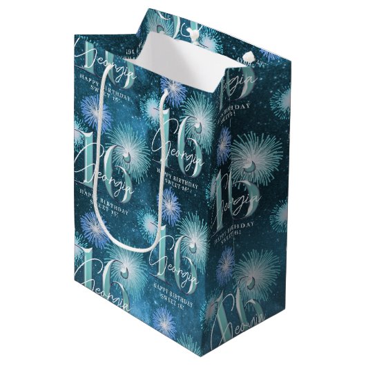 Sac Cadeau Moyen Fireworks Sweet 16 ID Turquoise984 (Devant Angle)
