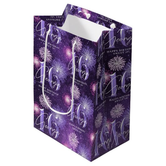 Sac Cadeau Moyen Fireworks Sweet 16 Purple ID984 (Devant Angle)