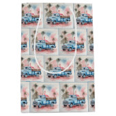 Sac Cadeau Moyen Flamant rose Aquarelle En Camion Blue Retro (Devant)