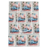 Sac Cadeau Moyen Flamant rose Aquarelle En Camion Blue Retro (Dos)