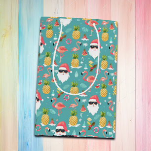 Sac Cadeau Moyen Flamant rose Oiseaux Père Noël Noël à la fête de j
