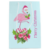 Sac Cadeau Moyen Flamant rose rose en Santa Hat avec Sucre de canne (Devant)