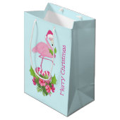 Sac Cadeau Moyen Flamant rose rose en Santa Hat avec Sucre de canne (Devant Angle)