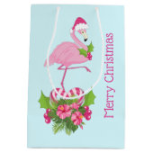 Sac Cadeau Moyen Flamant rose rose en Santa Hat avec Sucre de canne (Dos)