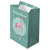 Sac Cadeau Moyen Flamant rose rose pâle de Noël (Devant Angle)